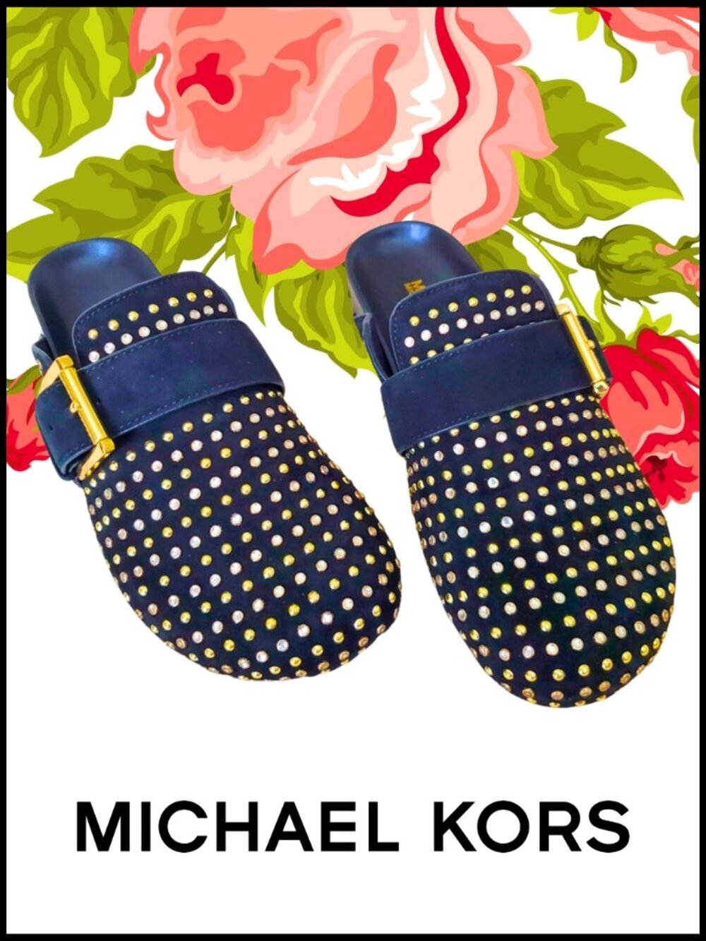 NWT Michael Kors Crystal-Embellished Suede Clog